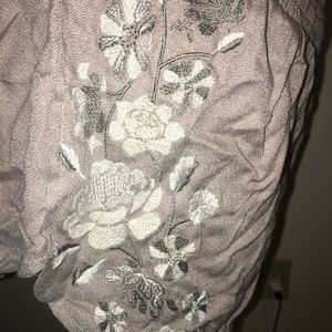 Gray Floral Embroidered Fabric Shorts